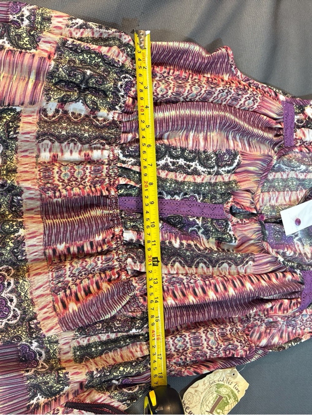 One world live and let live women’s 2X chiffon maxi dress crochet BoHo Paisley. - Picture 3 of 6